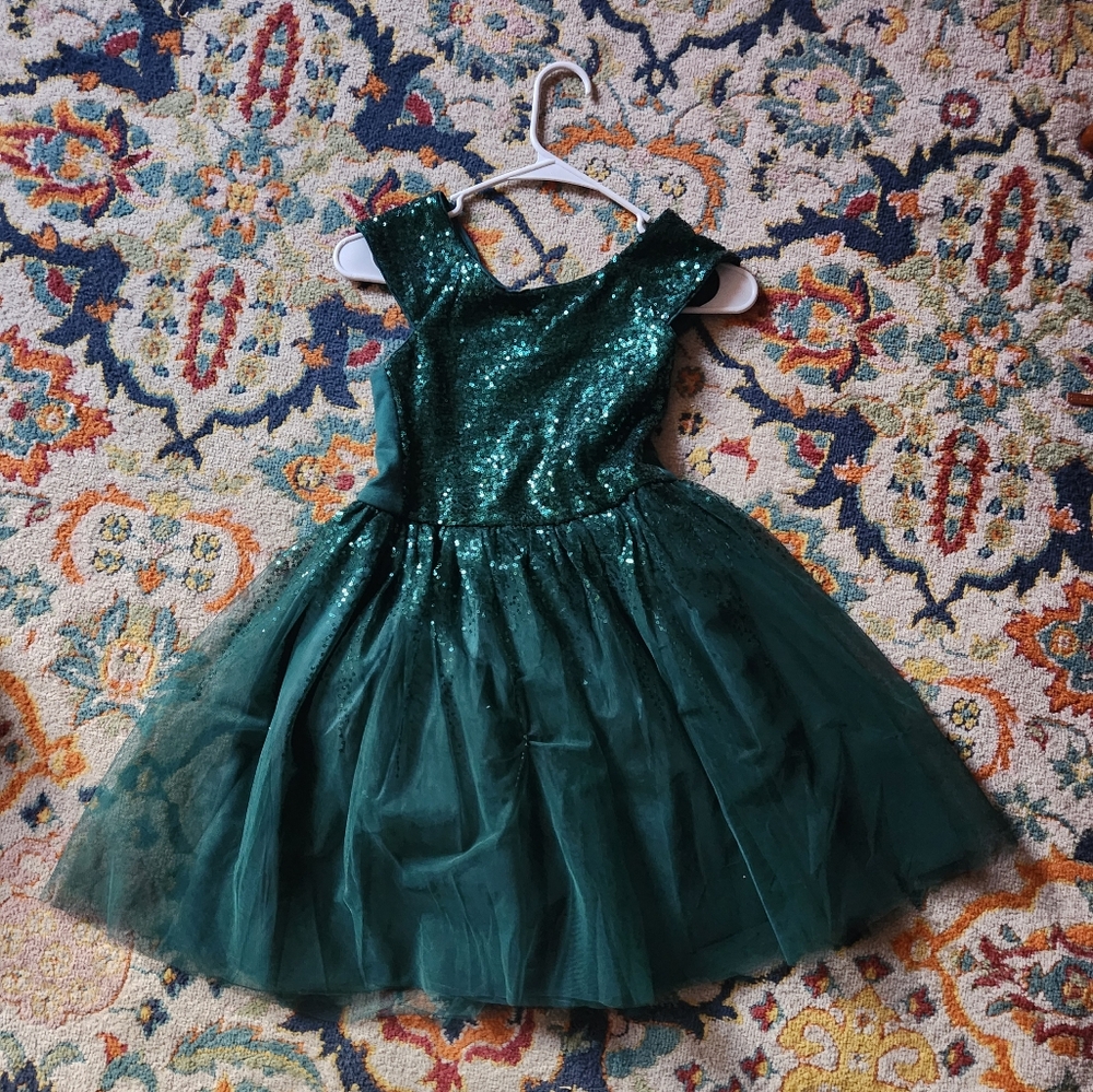 Girls Green Short Sleeve Christmas Dress
